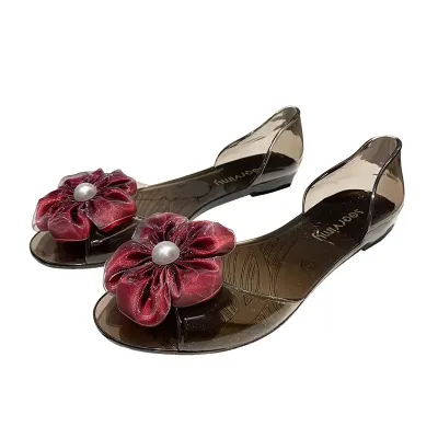 FLOWER PEARL FISH MOUTH FLAT SHOES 